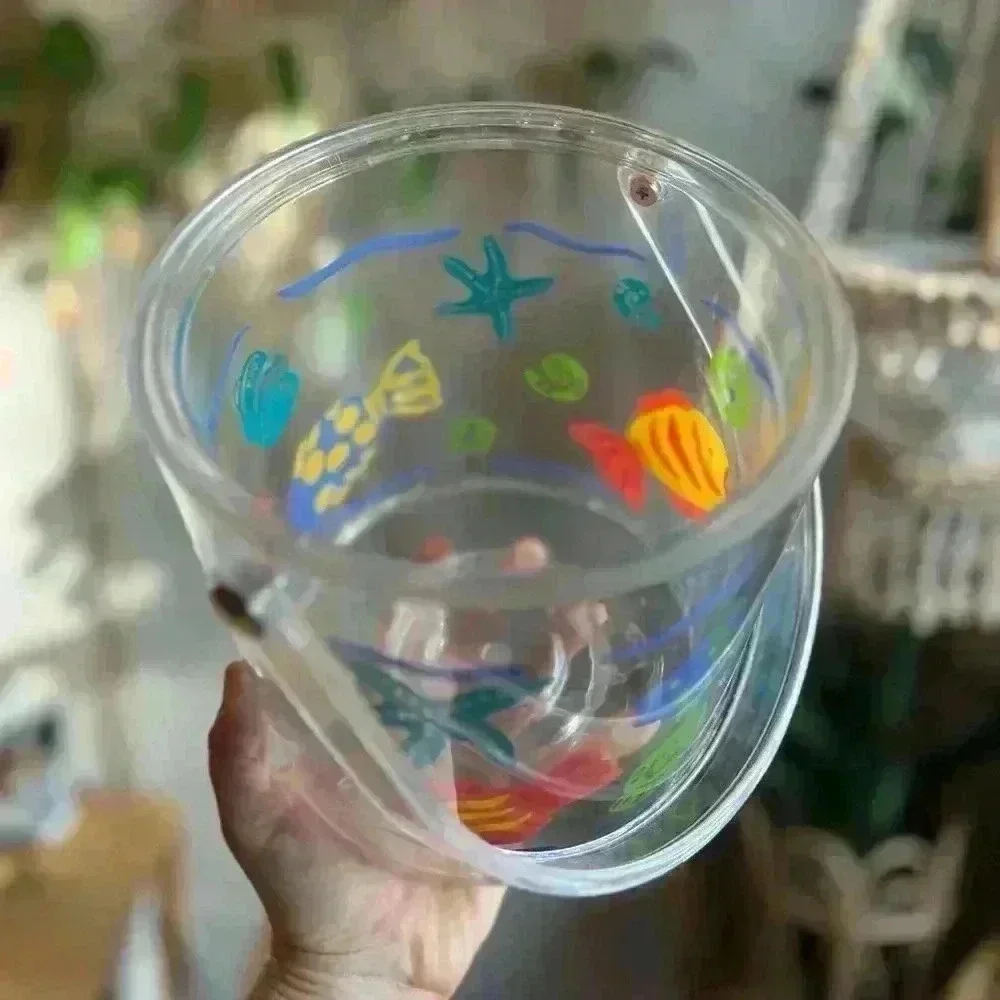 Vintage 90’s Acrylic Ice Bucket Retro Clear Tropical Fish & Beach Theme Decor